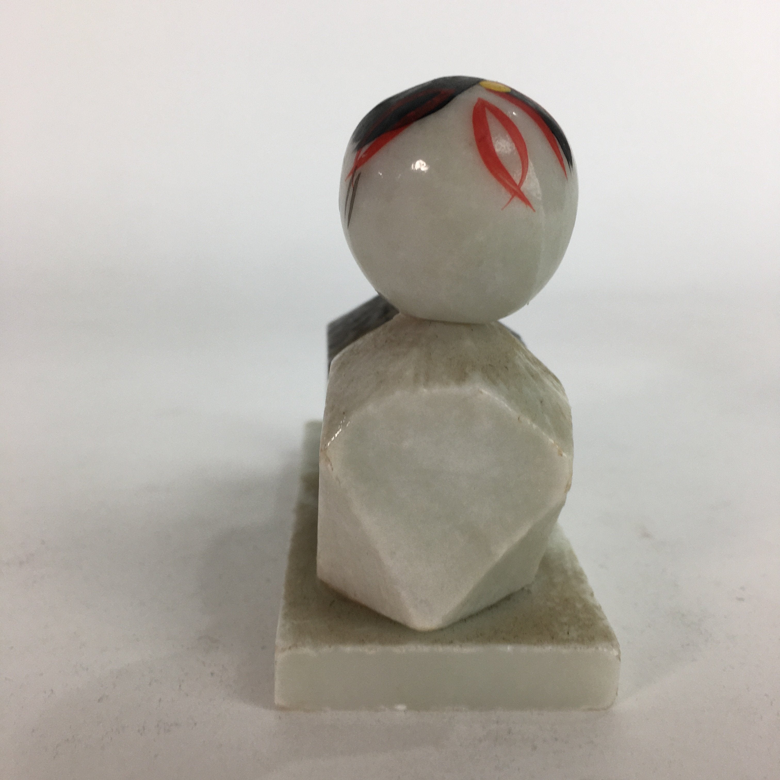 Japanese Stone Sculpture Figurine Vtg Kokeshi doll Gray White Stone Kids KF569