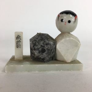 Japanese Stone Sculpture Figurine Vtg Kokeshi doll Gray White Stone Kids KF569