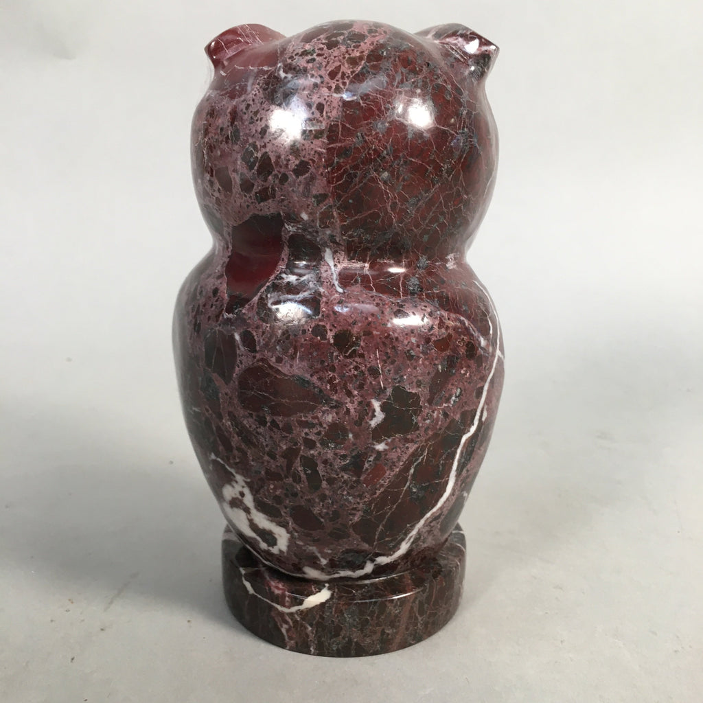 Japanese Stone Statue Vtg Lucky Charm Owl Bird Purple BD570