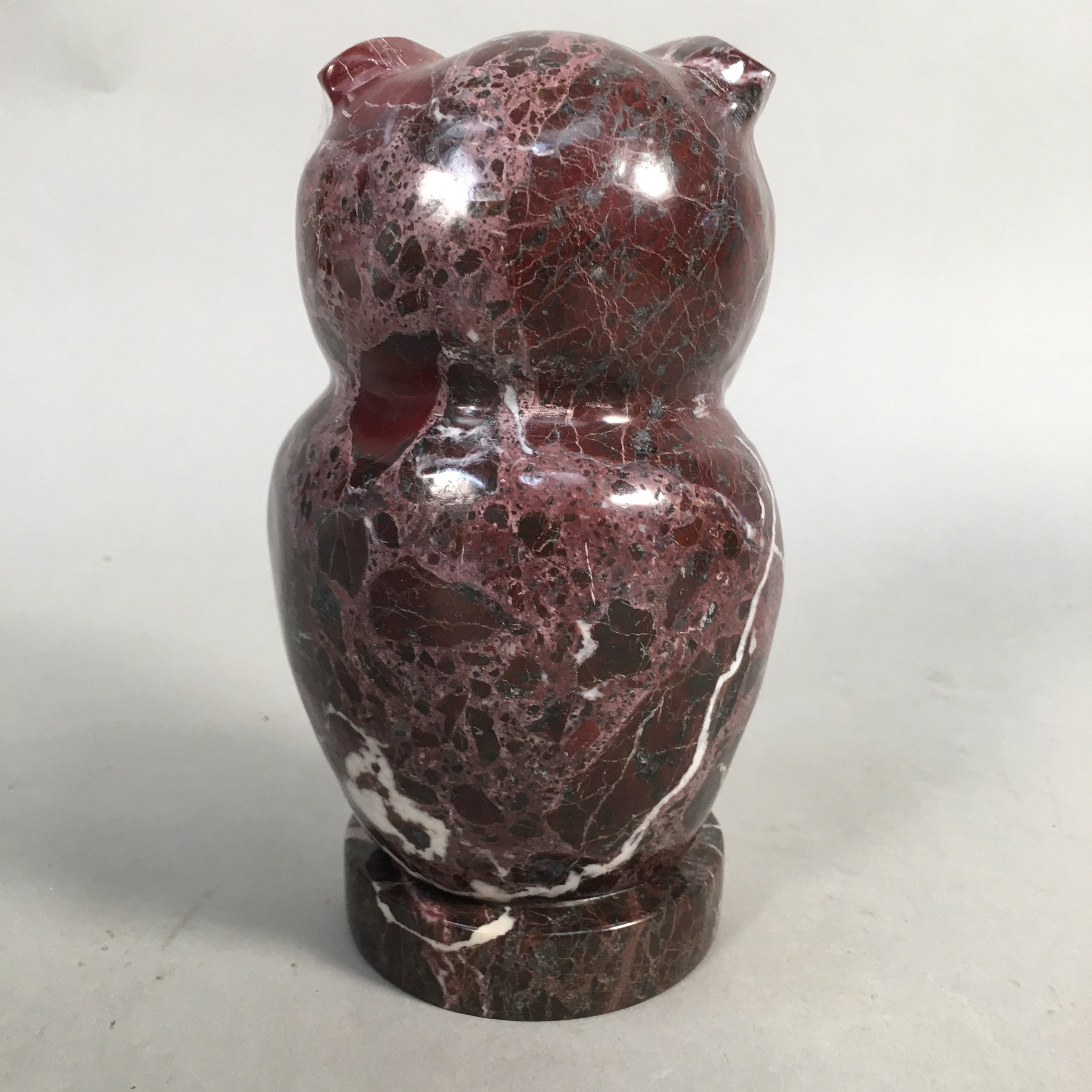 Japanese Stone Statue Vtg Lucky Charm Owl Bird Purple BD570