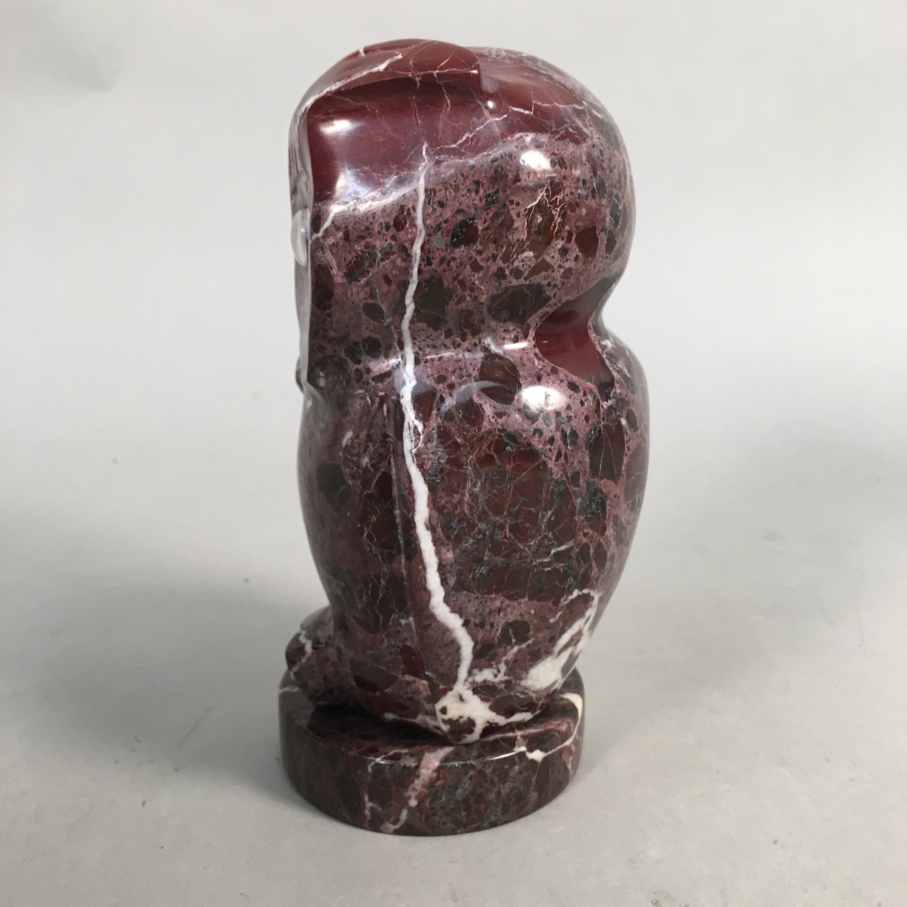 Japanese Stone Statue Vtg Lucky Charm Owl Bird Purple BD570