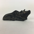 Japanese Stone Zodiac Cow Doll Vtg Lucky Charm Paperweight Figurine Black BD689
