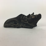 Japanese Stone Zodiac Cow Doll Vtg Lucky Charm Paperweight Figurine Black BD689