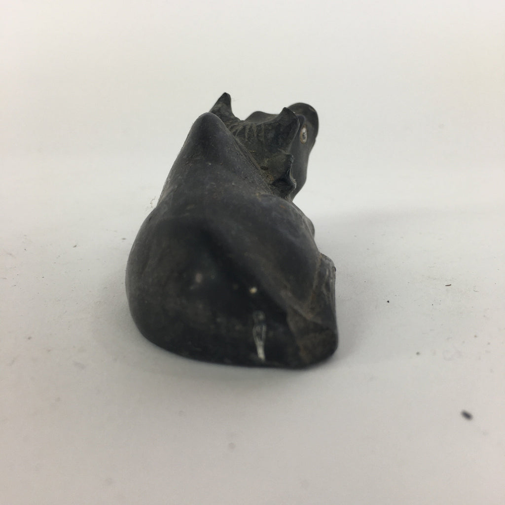 Japanese Stone Zodiac Cow Doll Vtg Lucky Charm Paperweight Figurine Black BD689