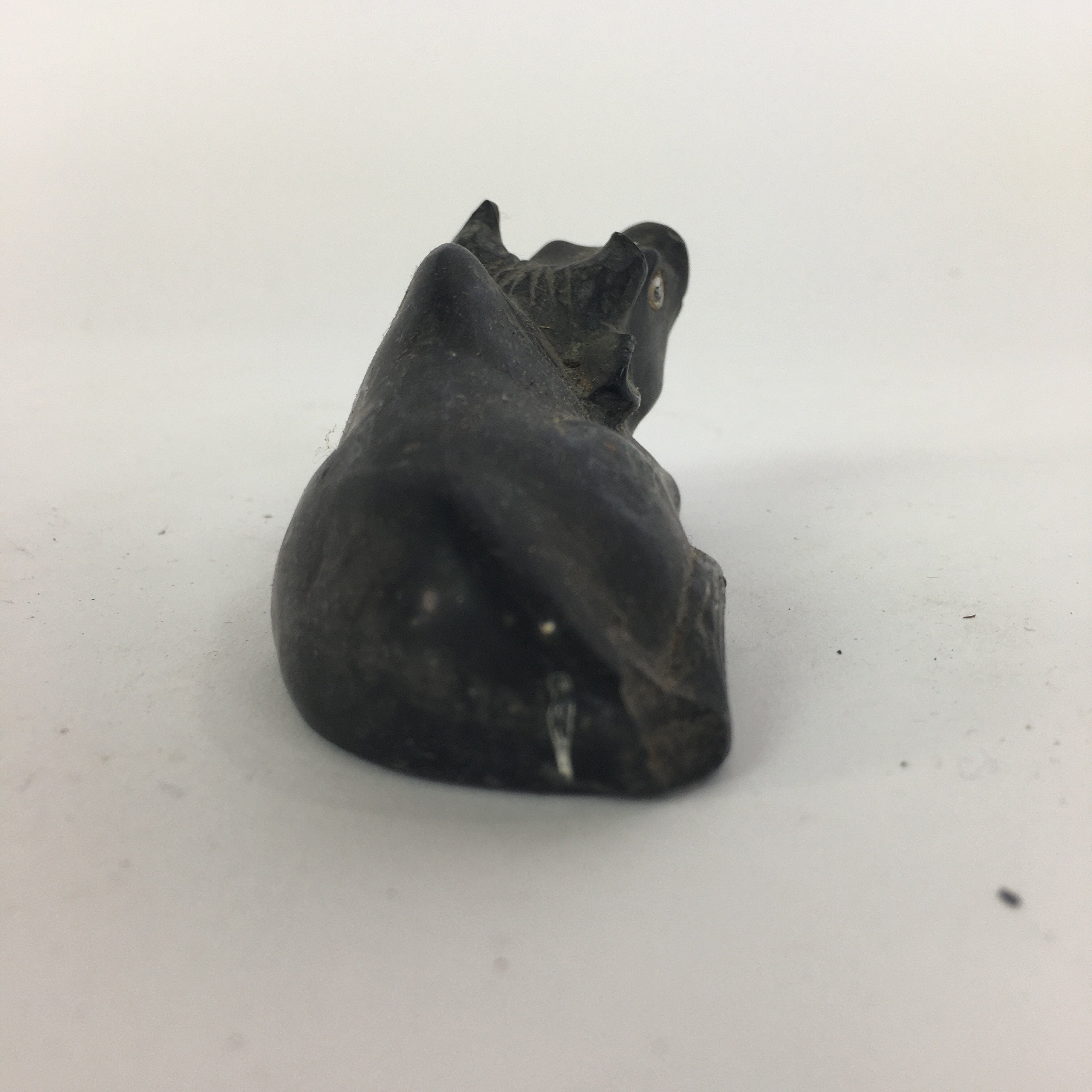Japanese Stone Zodiac Cow Doll Vtg Lucky Charm Paperweight Figurine Black BD689