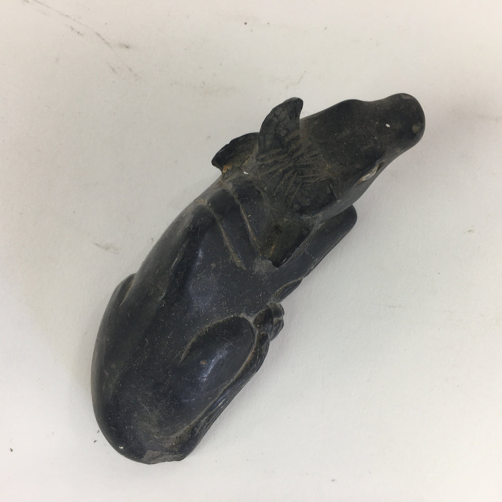 Japanese Stone Zodiac Cow Doll Vtg Lucky Charm Paperweight Figurine Black BD689