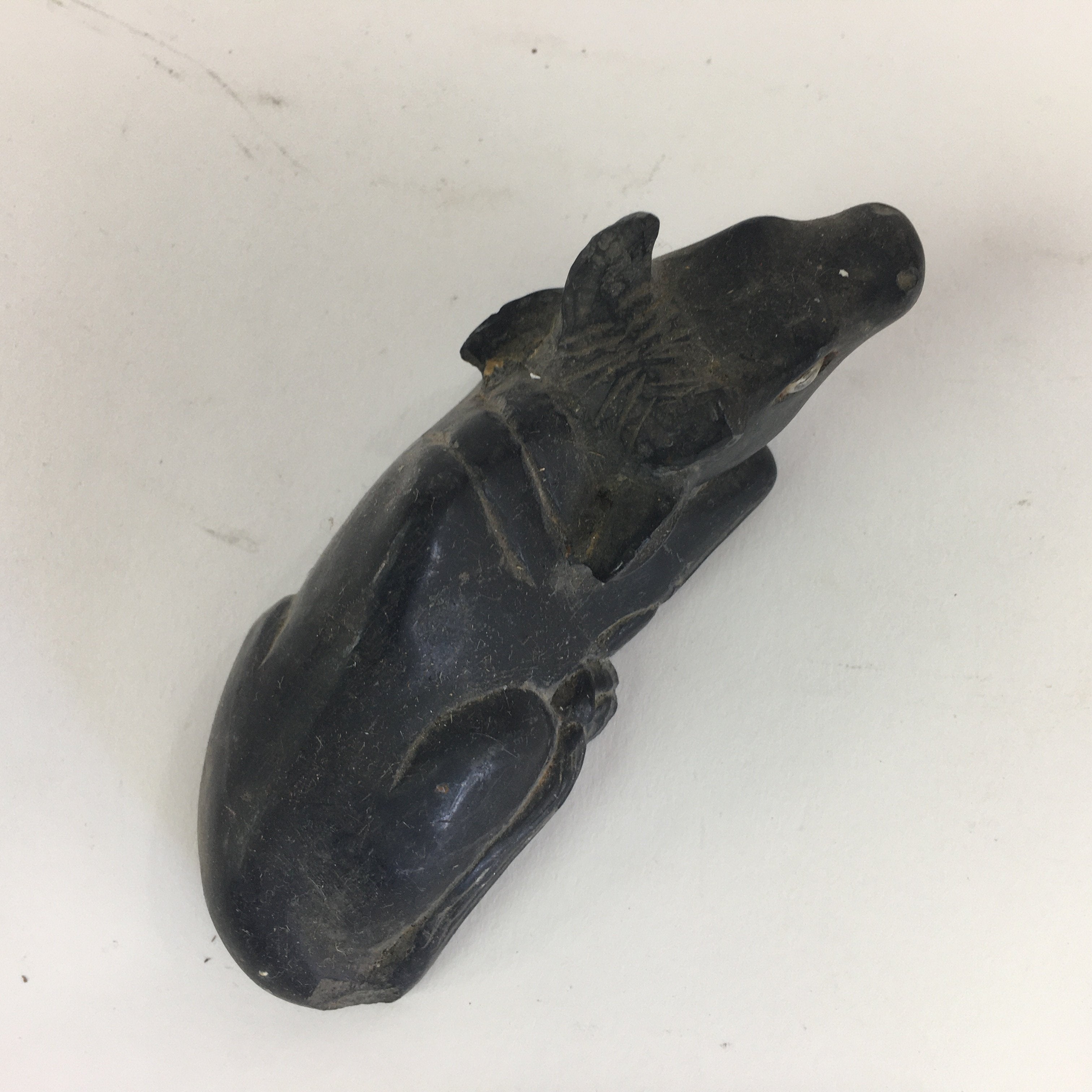 Japanese Stone Zodiac Cow Doll Vtg Lucky Charm Paperweight Figurine Black BD689