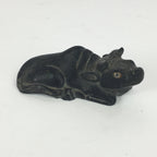 Japanese Stone Zodiac Cow Doll Vtg Lucky Charm Paperweight Figurine Black BD689