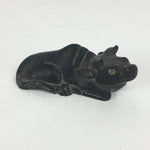 Japanese Stone Zodiac Cow Doll Vtg Lucky Charm Paperweight Figurine Black BD689