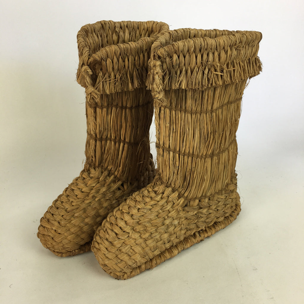 Japanese Straw Boots Vtg Wara Nagagutsu Snow Boots Handmade Folk Craft Z2