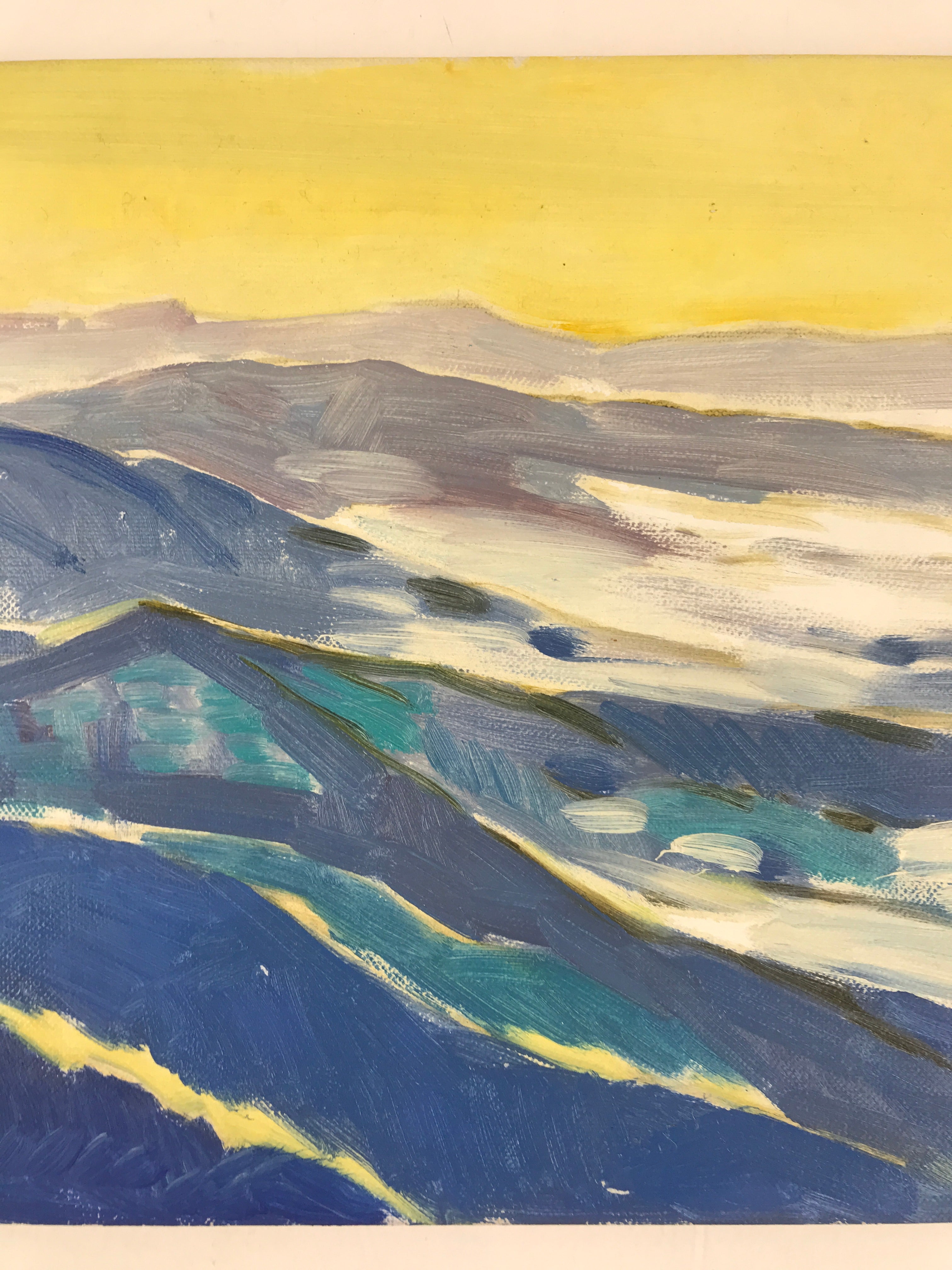 Japanese Sunset Ocean Waves Oil Painting Original Canvas Board Unsigned FL161