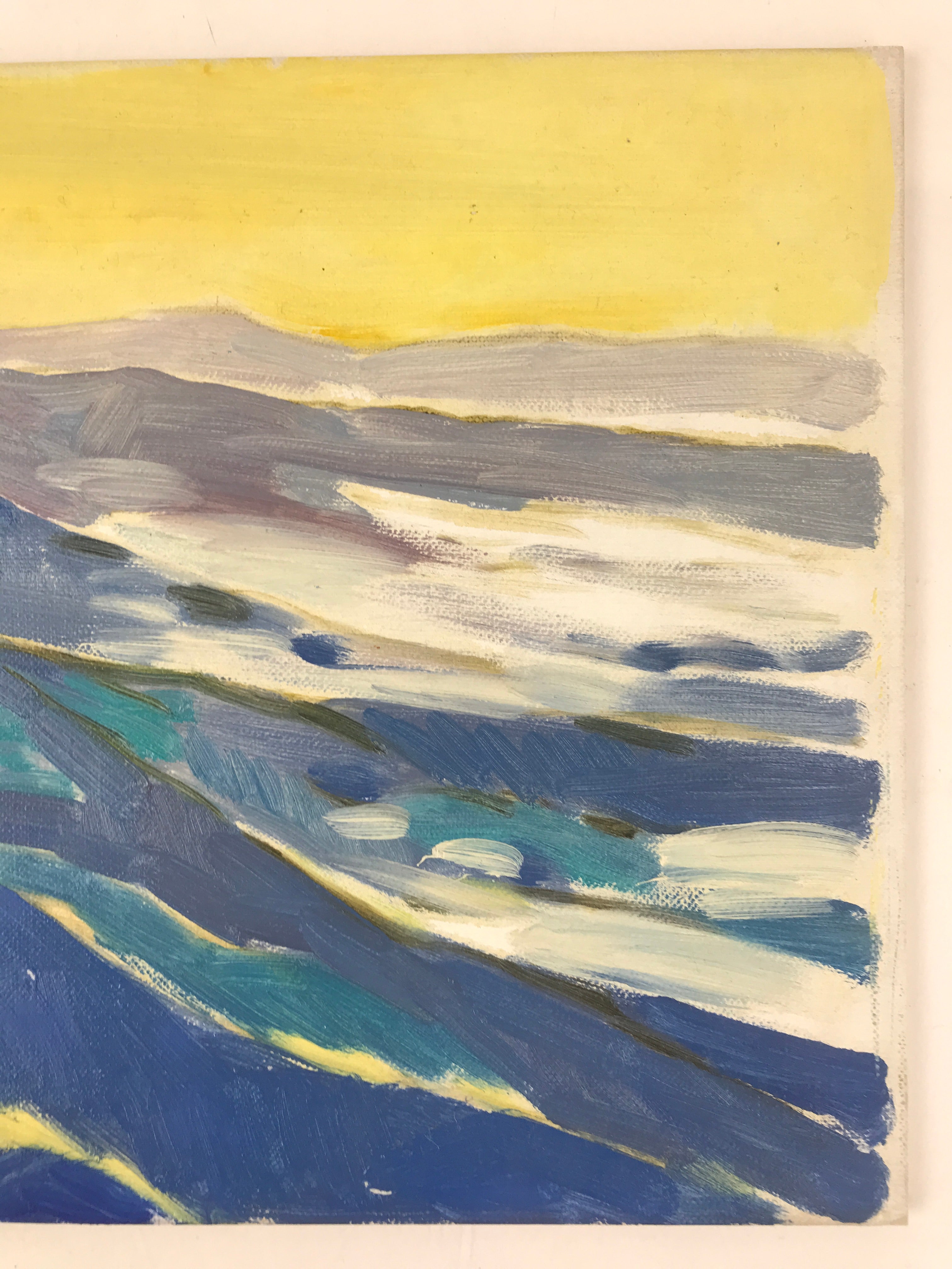Japanese Sunset Ocean Waves Oil Painting Original Canvas Board Unsigned FL161