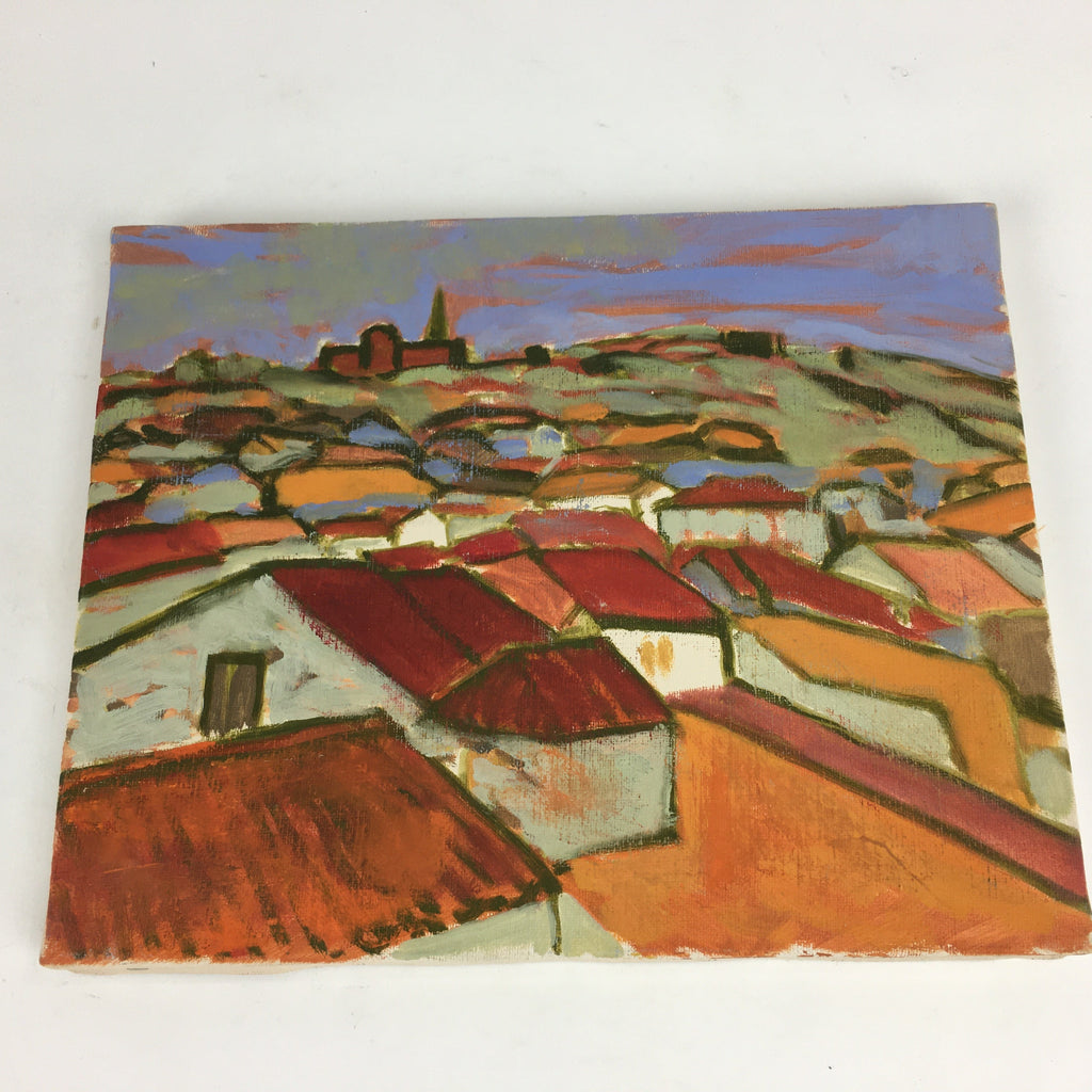 Japanese Sunset Over Town Oil Painting Picture Unframed Yoshihiro Hagino FL30