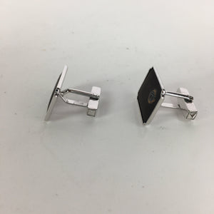 Japanese Swivel Cufflinks Pair Vtg Shirt Accessory Square Metal Silver Black JK2