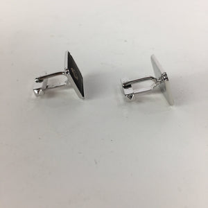 Japanese Swivel Cufflinks Pair Vtg Shirt Accessory Square Metal Silver Black JK2