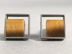 Japanese Swivel Cufflinks Pair Vtg Shirt Accessory Square Metal Silver Brown JK1