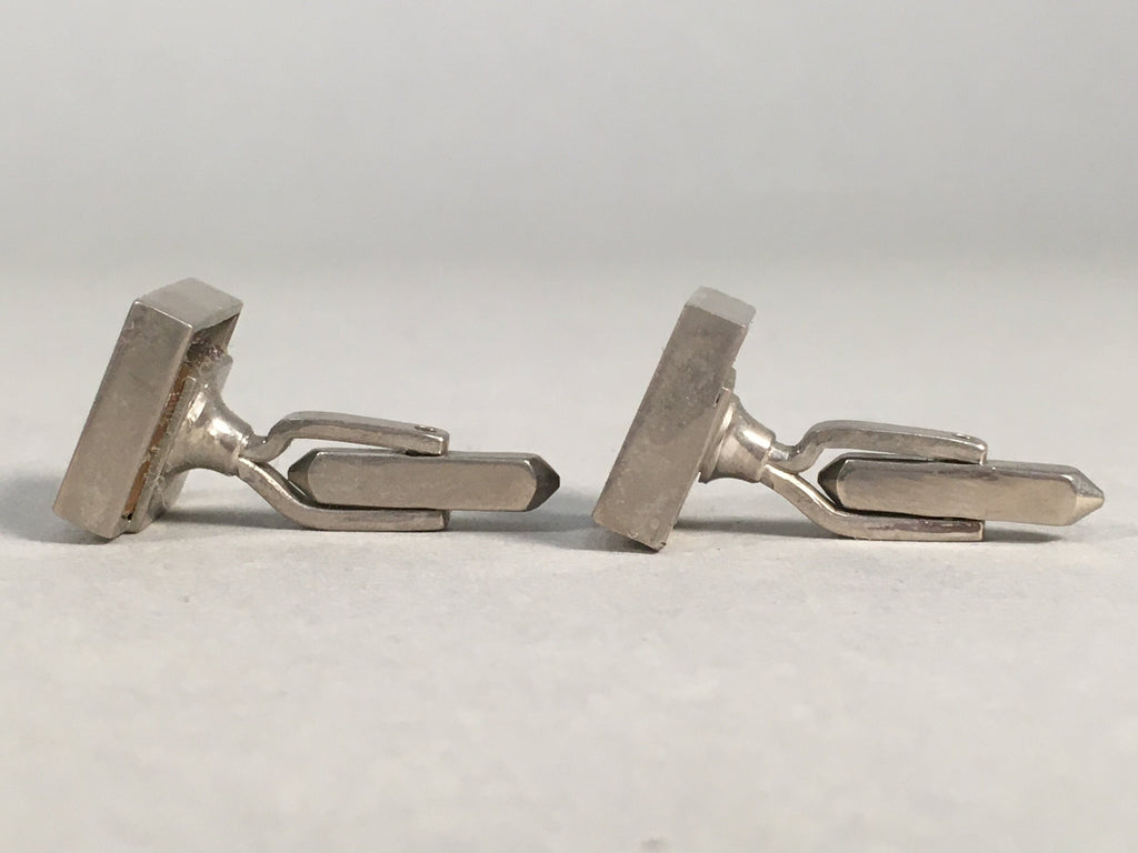 Japanese Swivel Cufflinks Pair Vtg Shirt Accessory Square Metal Silver Brown JK1