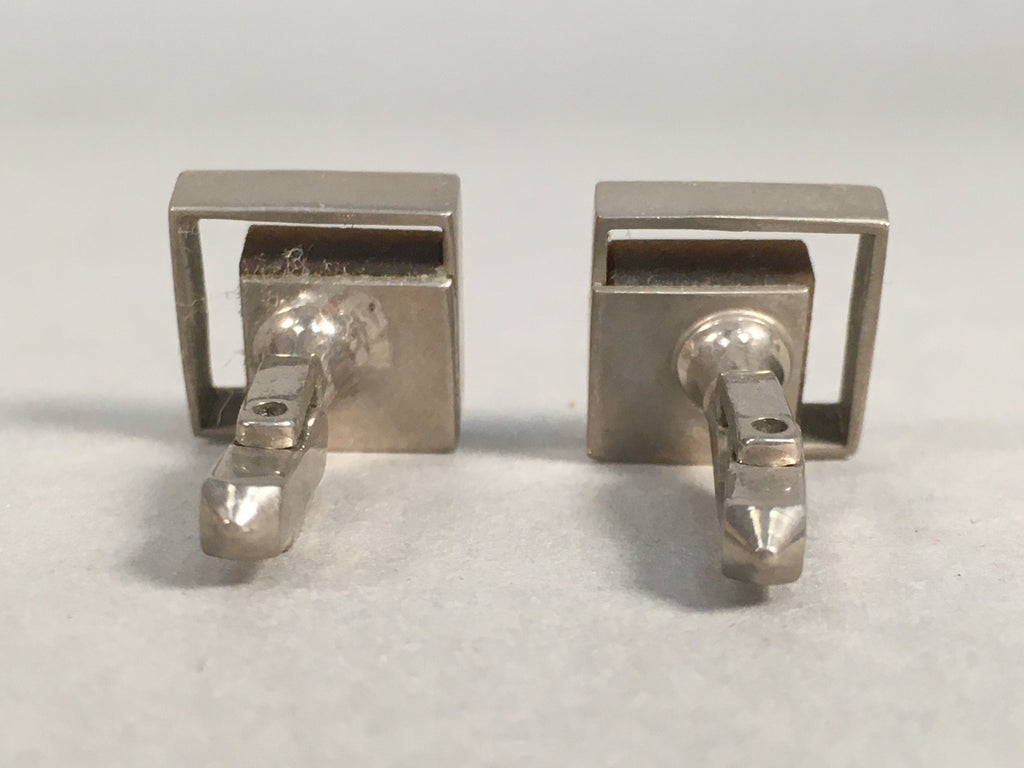 Japanese Swivel Cufflinks Pair Vtg Shirt Accessory Square Metal Silver Brown JK1