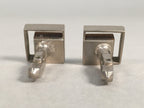 Japanese Swivel Cufflinks Pair Vtg Shirt Accessory Square Metal Silver Brown JK1