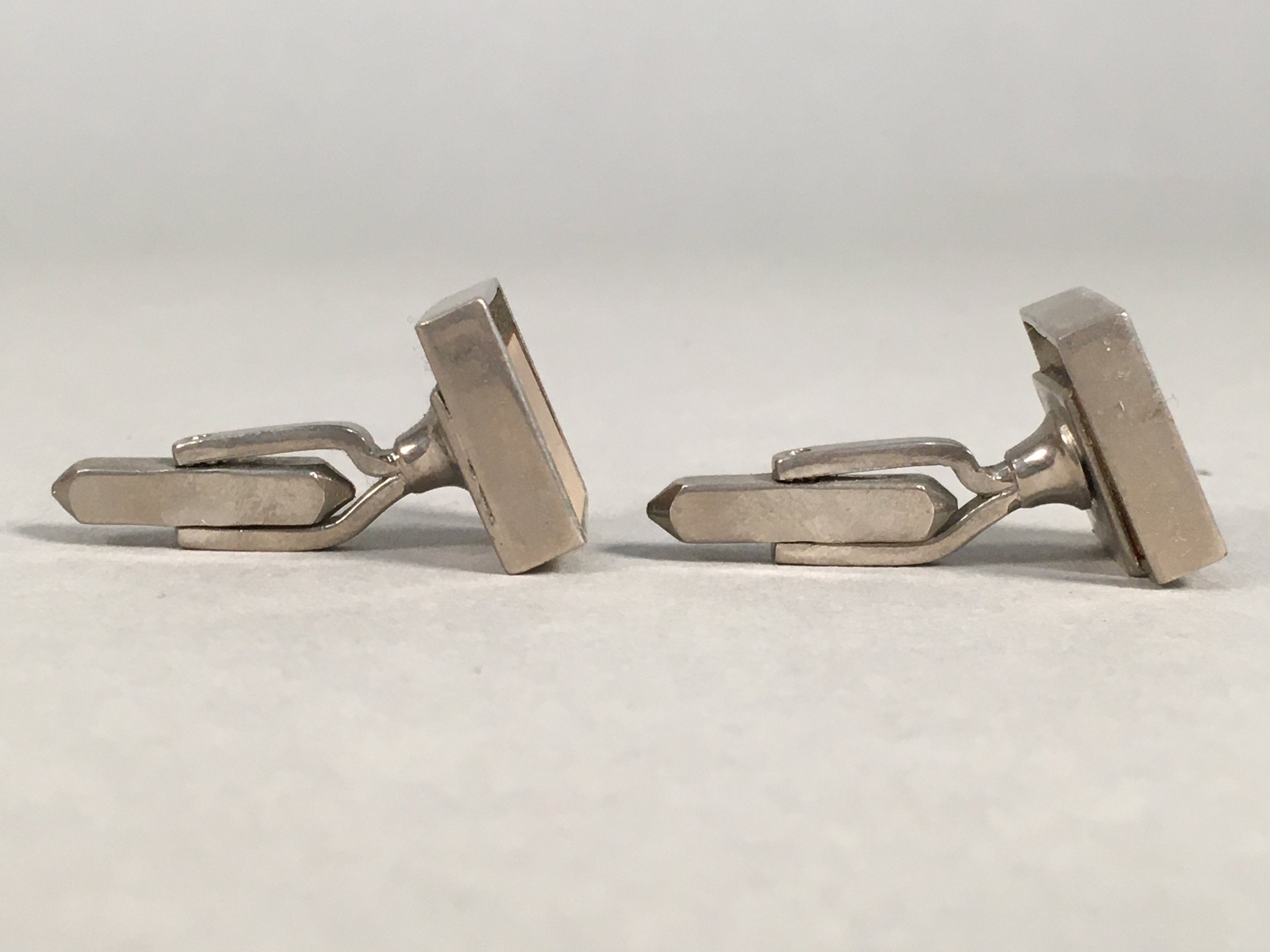 Japanese Swivel Cufflinks Pair Vtg Shirt Accessory Square Metal Silver Brown JK1