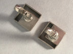 Japanese Swivel Cufflinks Pair Vtg Shirt Accessory Square Metal Silver Brown JK1