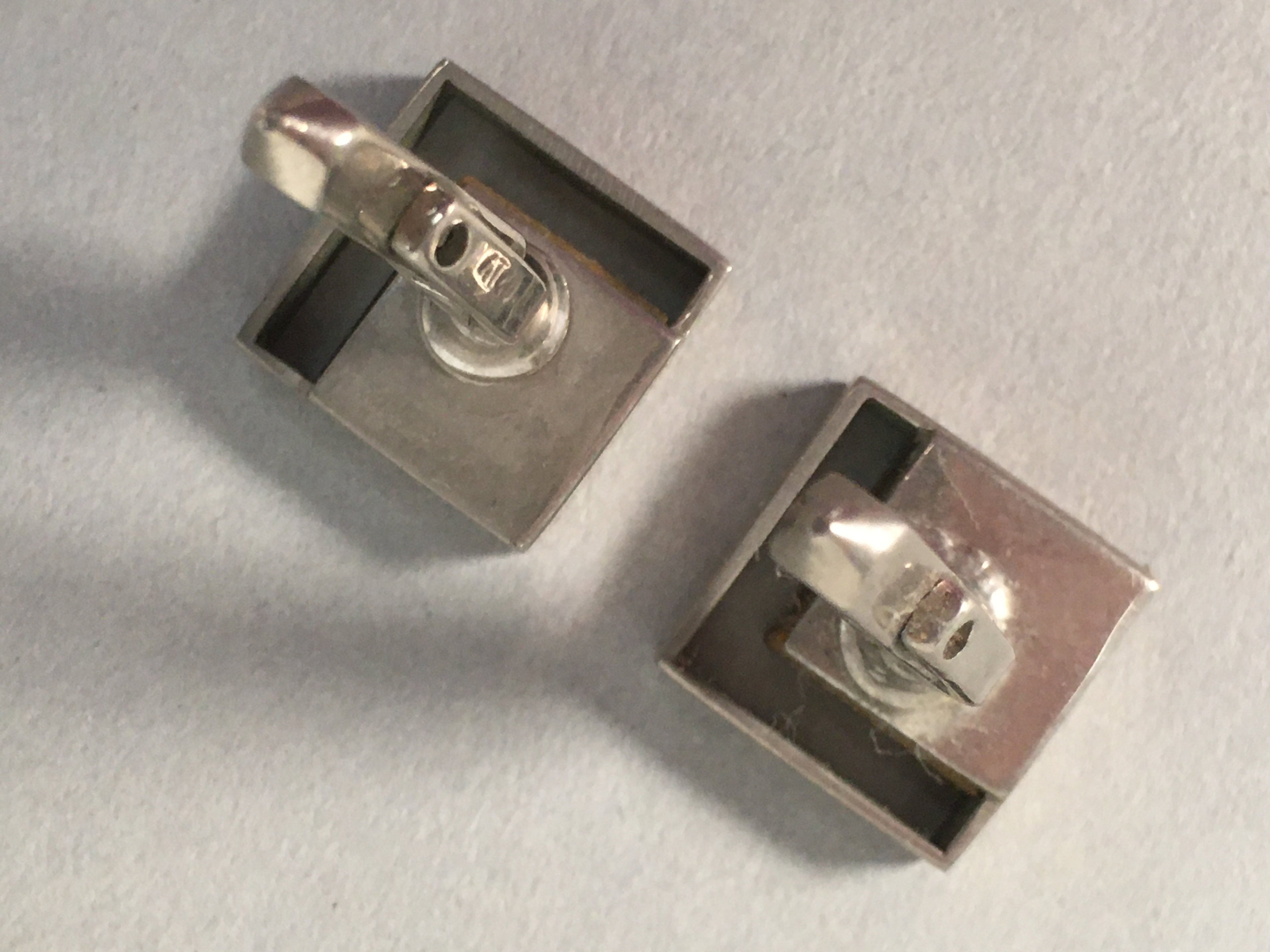 Japanese Swivel Cufflinks Pair Vtg Shirt Accessory Square Metal Silver Brown JK1