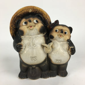 Japanese Tanuki Ceramic Raccoon Dog Couple Shigaraki ware Vtg Pottery BD770