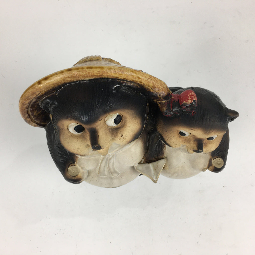 Japanese Tanuki Ceramic Raccoon Dog Couple Shigaraki ware Vtg Pottery BD770