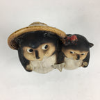 Japanese Tanuki Ceramic Raccoon Dog Couple Shigaraki ware Vtg Pottery BD770