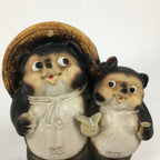Japanese Tanuki Ceramic Raccoon Dog Couple Shigaraki ware Vtg Pottery BD770
