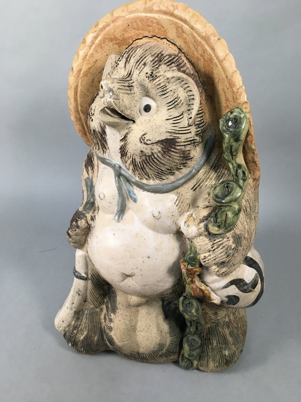 Japanese Tanuki Ceramic Raccoon Dog Shigaraki ware Statue Vtg Pottery BD601