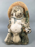 Japanese Tanuki Ceramic Raccoon Dog Shigaraki ware Statue Vtg Pottery BD601