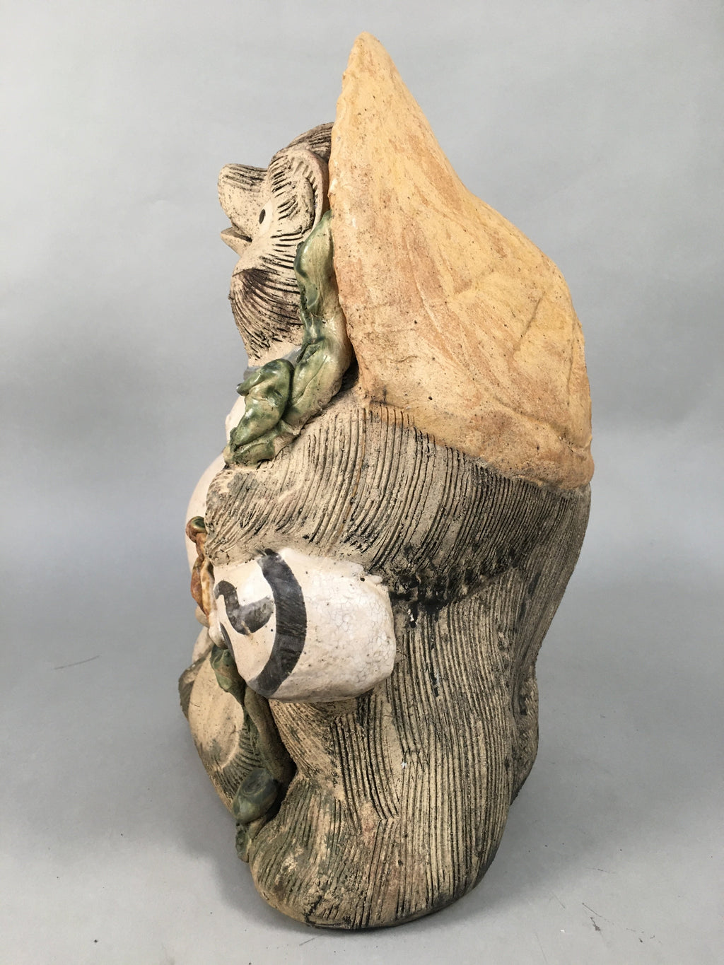 Japanese Tanuki Ceramic Raccoon Dog Shigaraki ware Statue Vtg Pottery BD601