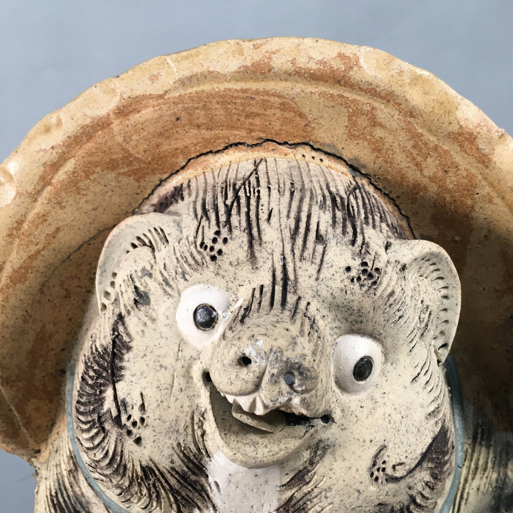 Japanese Tanuki Ceramic Raccoon Dog Shigaraki ware Statue Vtg Pottery BD601