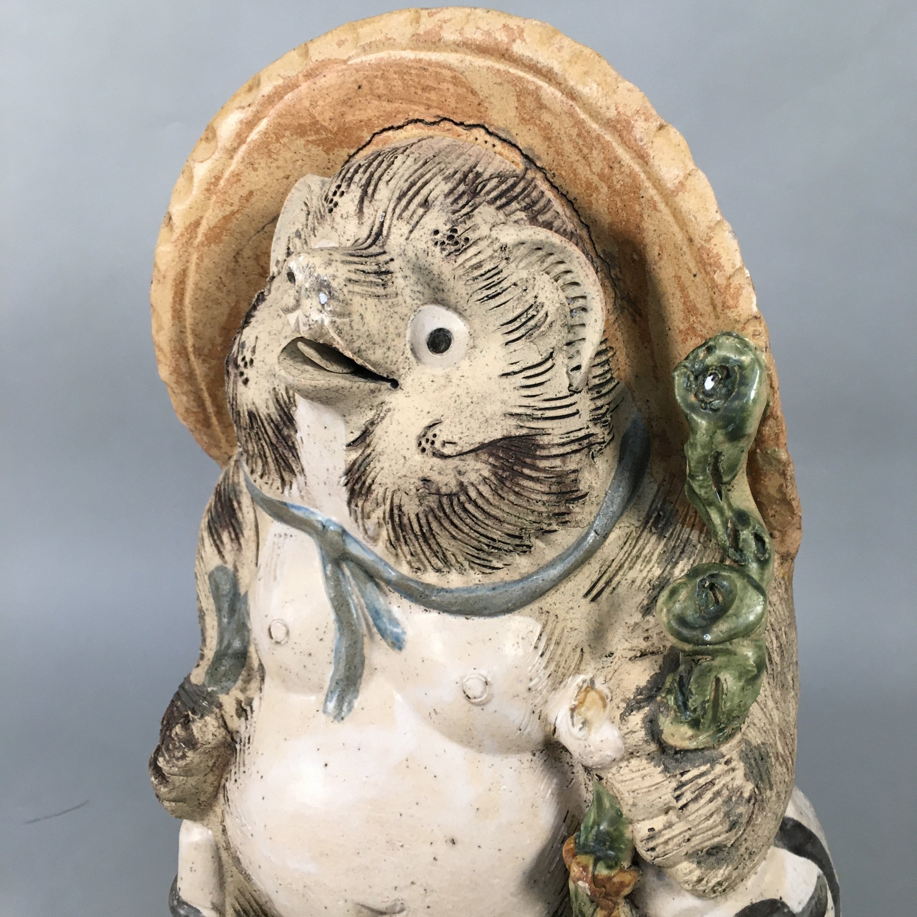 Japanese Tanuki Ceramic Raccoon Dog Shigaraki ware Statue Vtg Pottery BD601