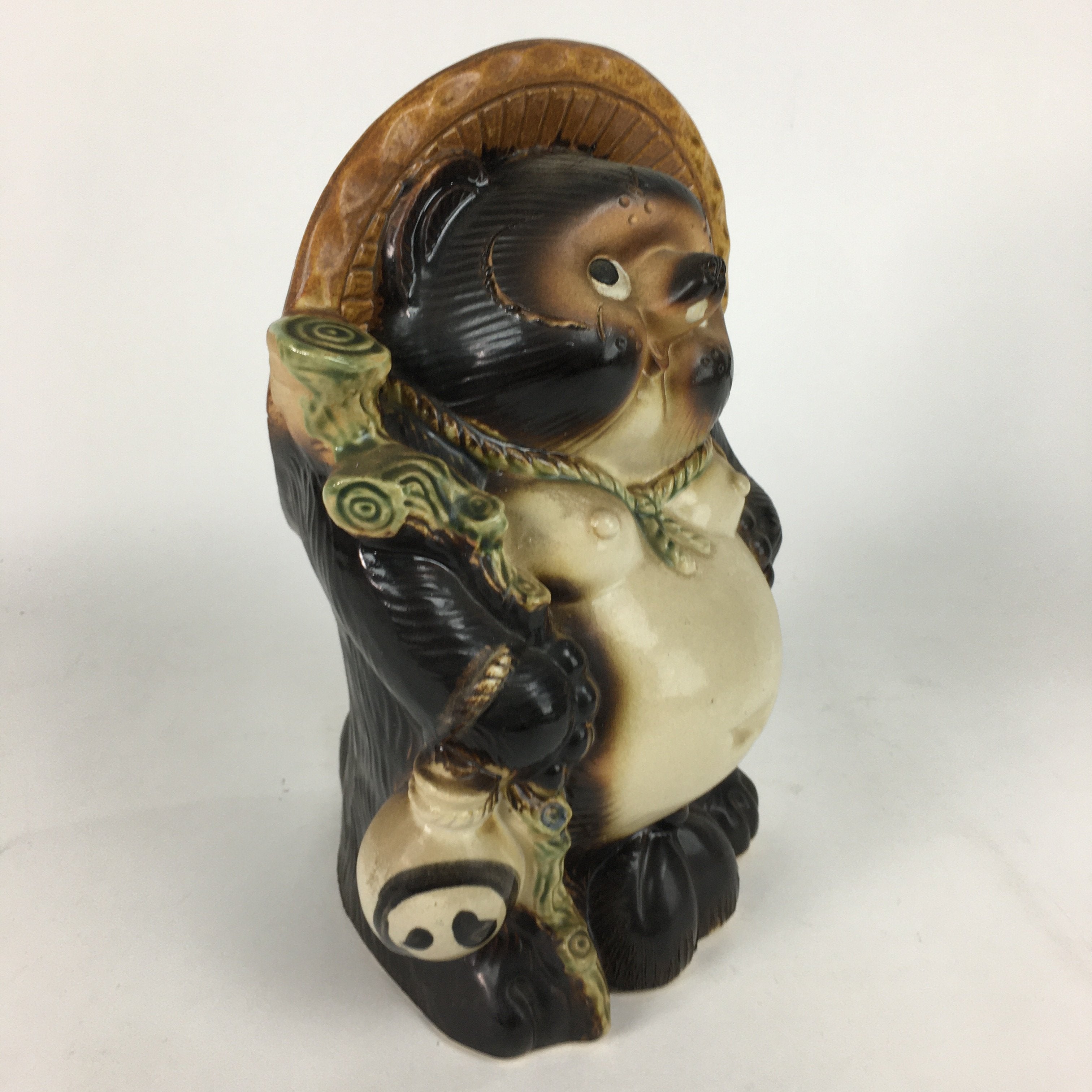 Japanese Tanuki Ceramic Raccoon Dog Shigaraki ware Statue Vtg Pottery BD673