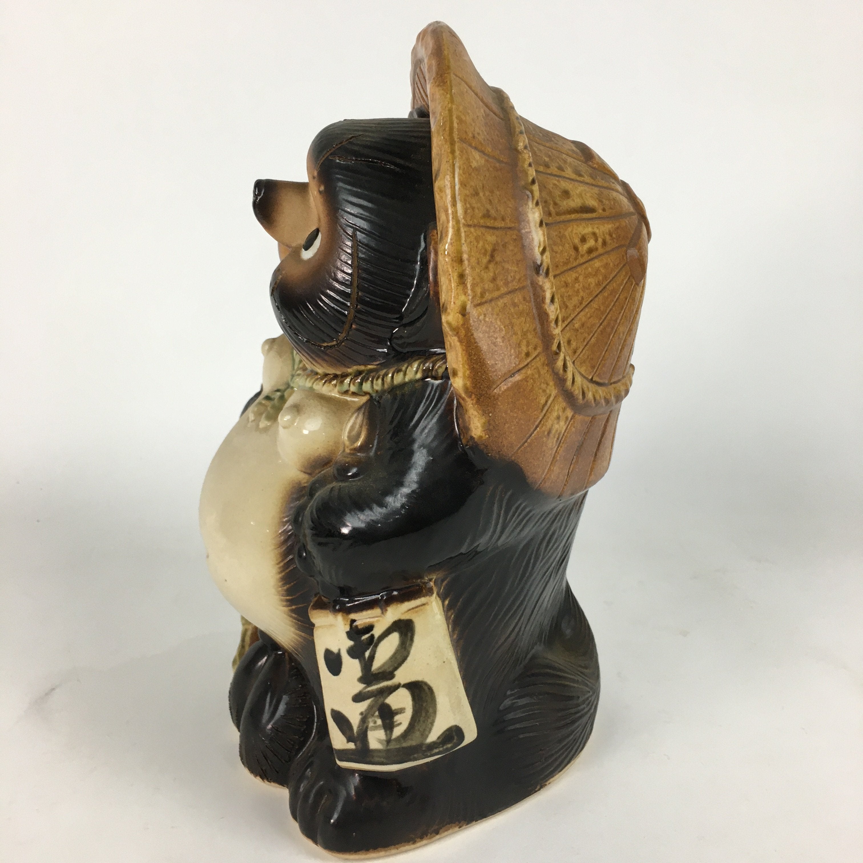 Japanese Tanuki Ceramic Raccoon Dog Shigaraki ware Statue Vtg Pottery BD673