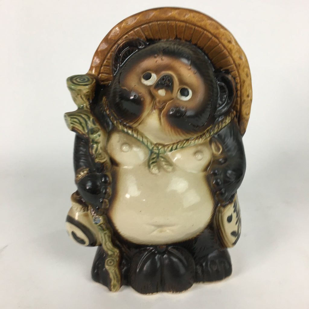 Japanese Tanuki Ceramic Raccoon Dog Shigaraki ware Statue Vtg Pottery BD673