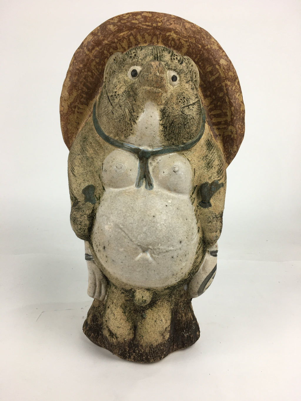 Japanese Tanuki Ceramic Raccoon Dog Shigaraki ware Statue Vtg Pottery BD721