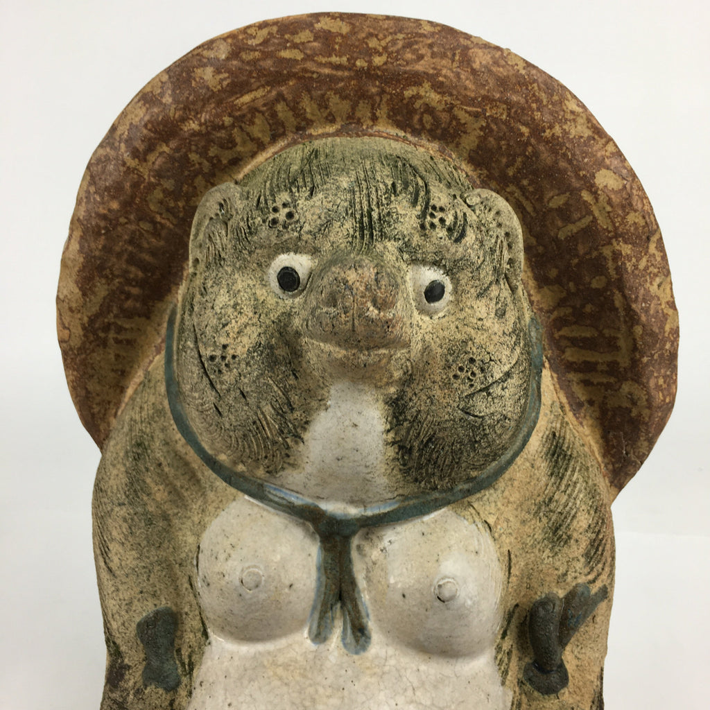 Japanese Tanuki Ceramic Raccoon Dog Shigaraki ware Statue Vtg Pottery BD721