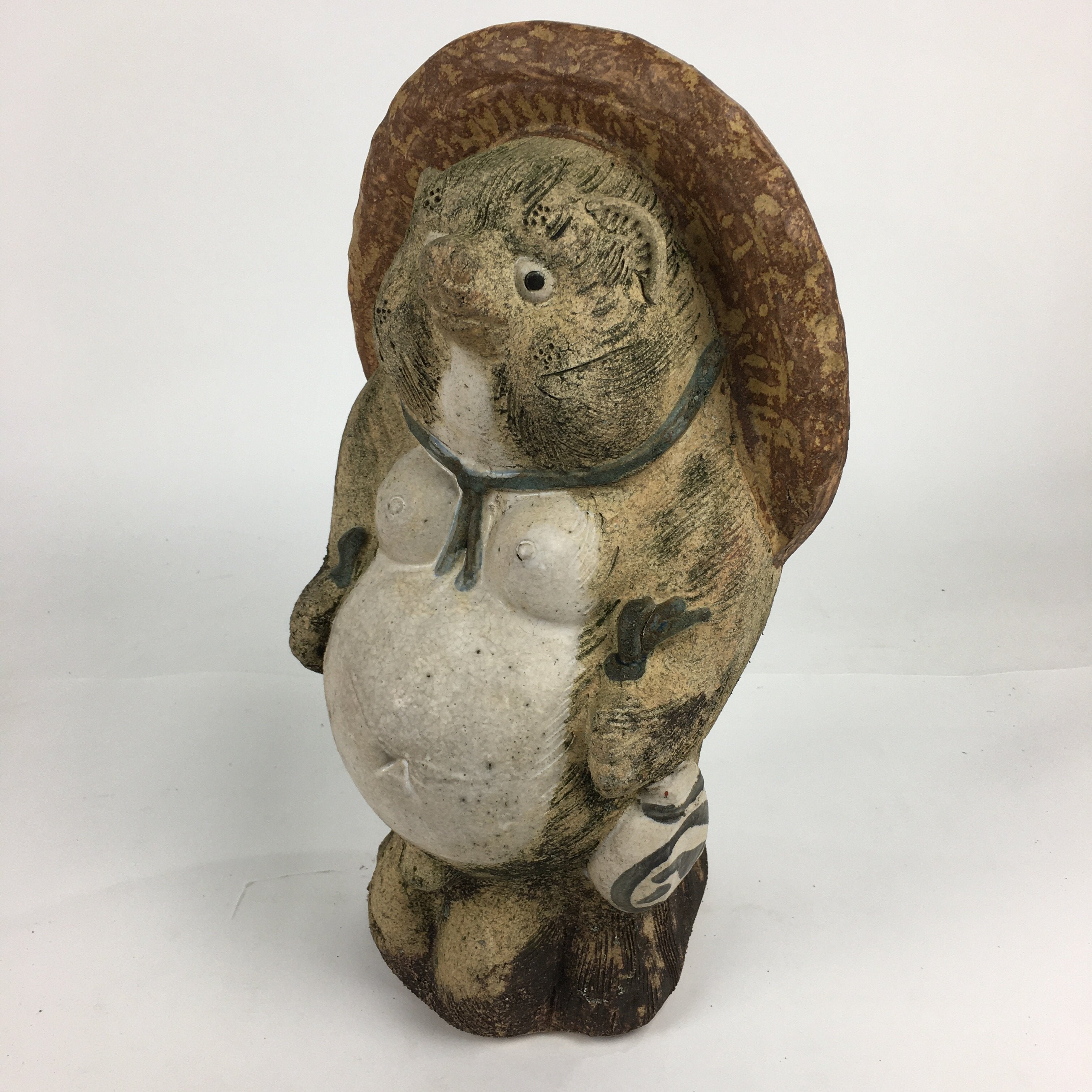 Japanese Tanuki Ceramic Raccoon Dog Shigaraki ware Statue Vtg Pottery BD721