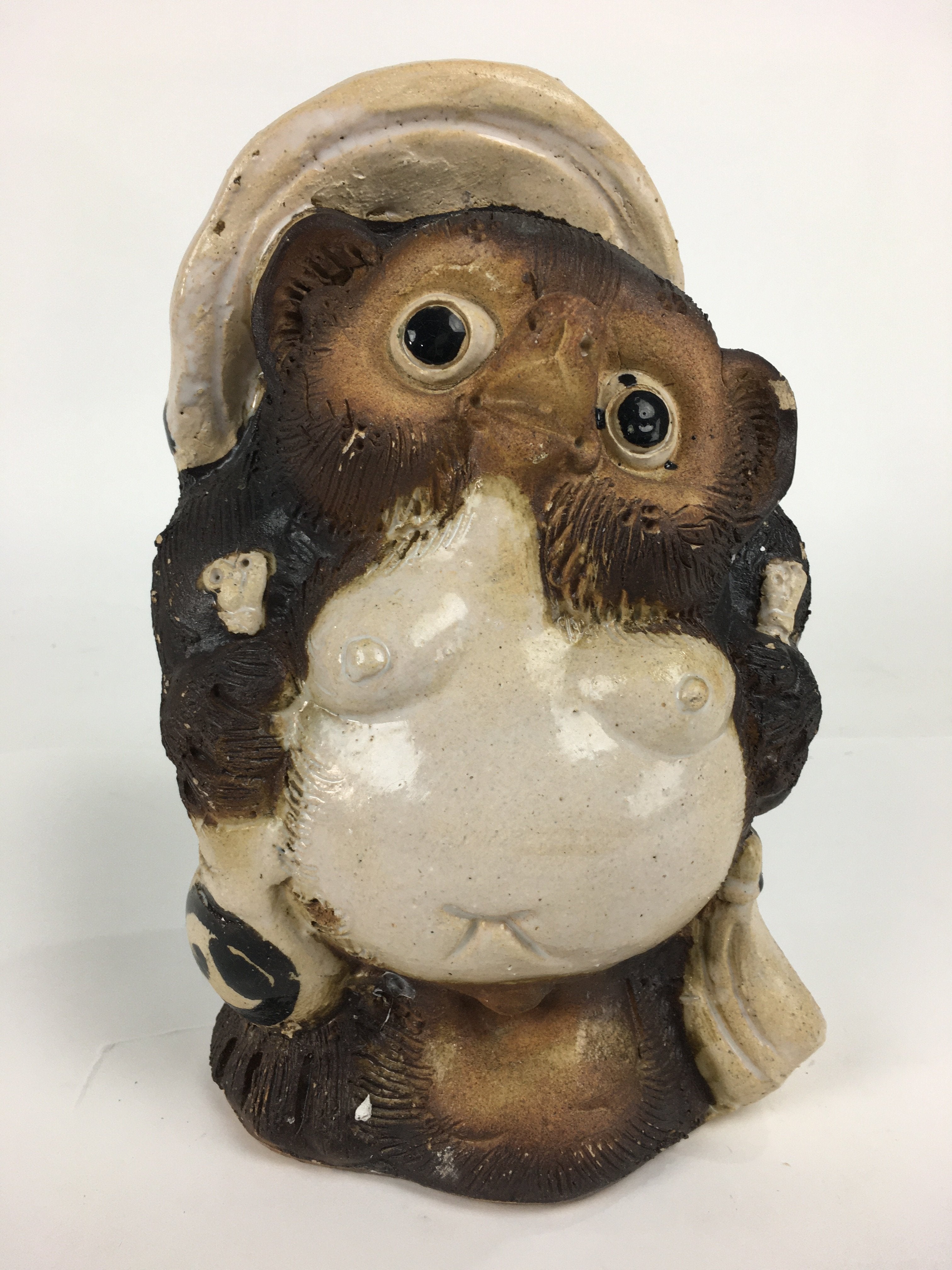 Japanese Tanuki Ceramic Raccoon Dog Shigaraki ware Statue Vtg Pottery BD722