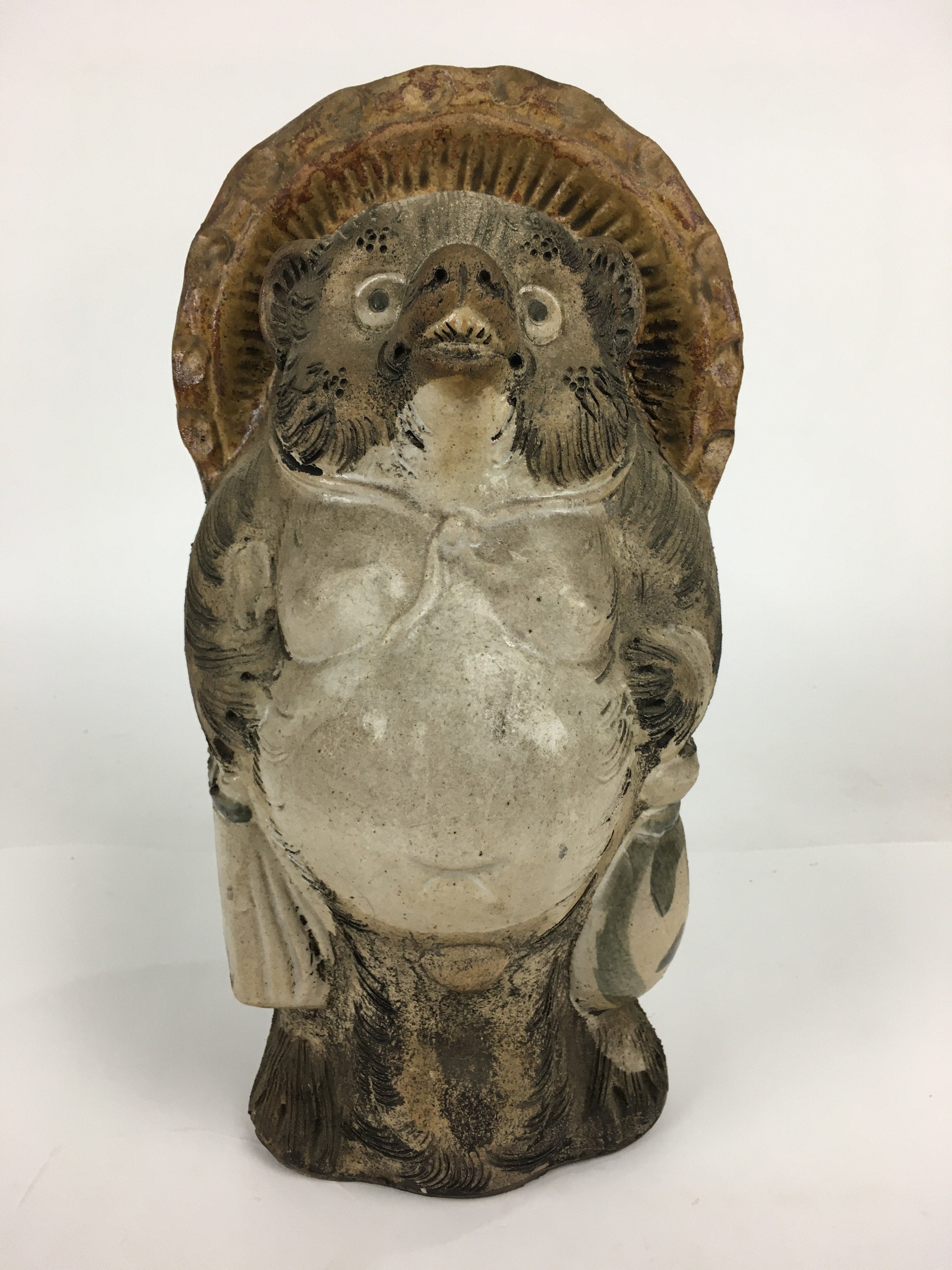 Japanese Tanuki Ceramic Raccoon Dog Shigaraki ware Statue Vtg Pottery BD723