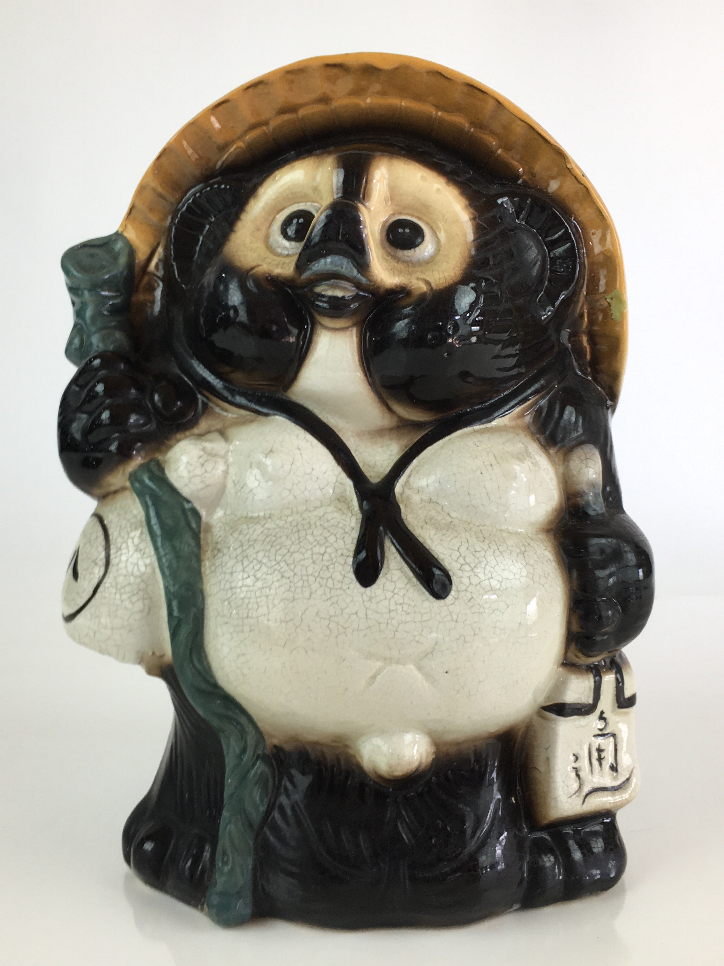 Japanese Tanuki Ceramic Raccoon Dog Statue Shigaraki ware Vtg Pottery BD839