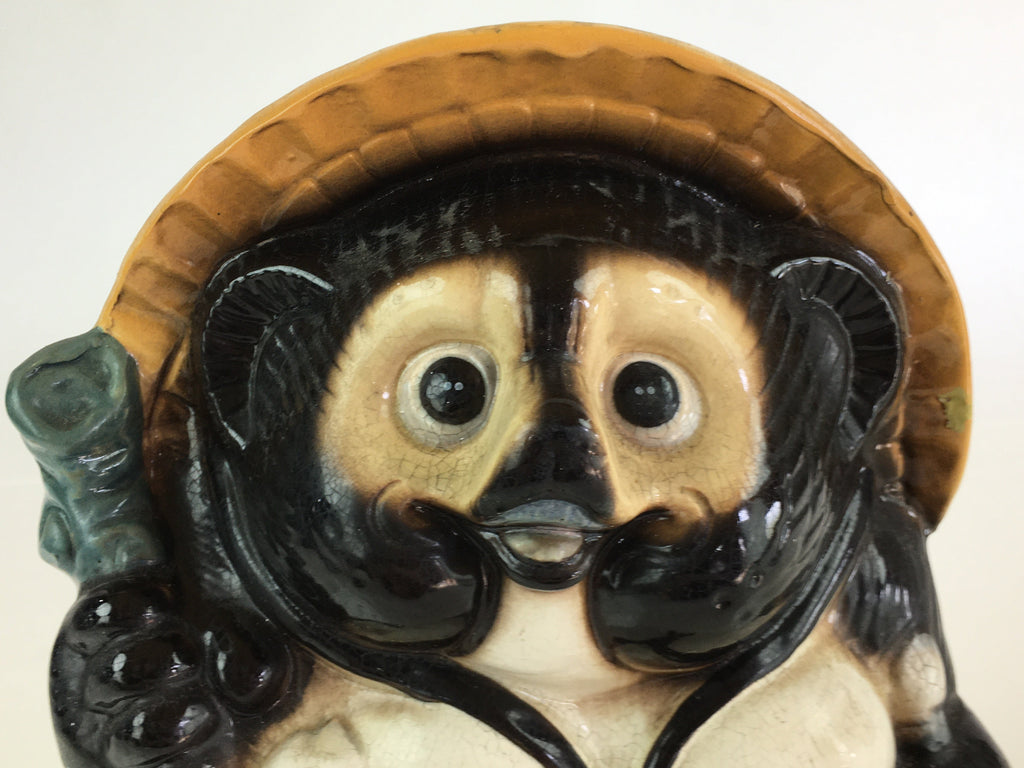 Japanese Tanuki Ceramic Raccoon Dog Statue Shigaraki ware Vtg Pottery BD839