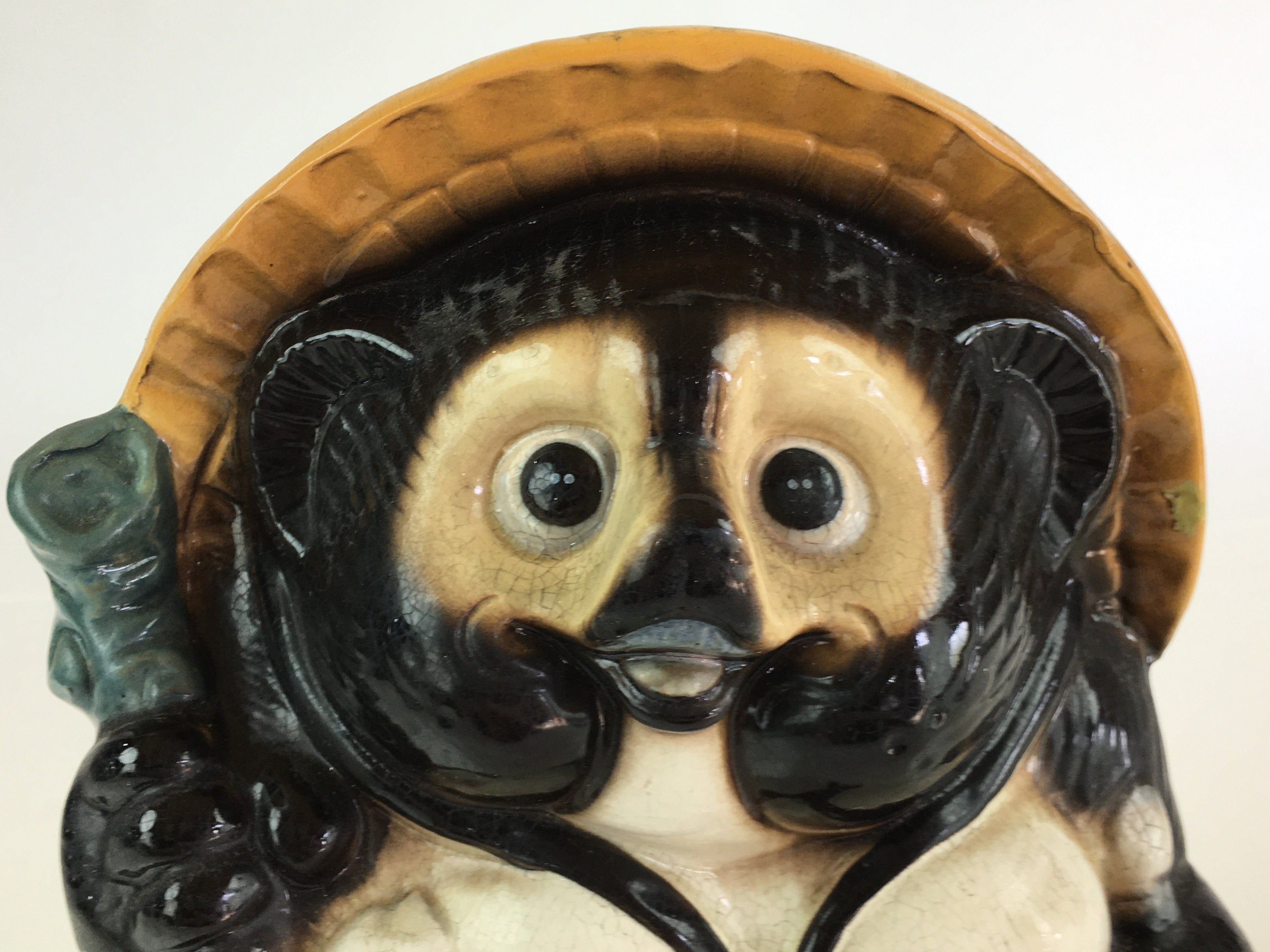 Japanese Tanuki Ceramic Raccoon Dog Statue Shigaraki ware Vtg Pottery BD839