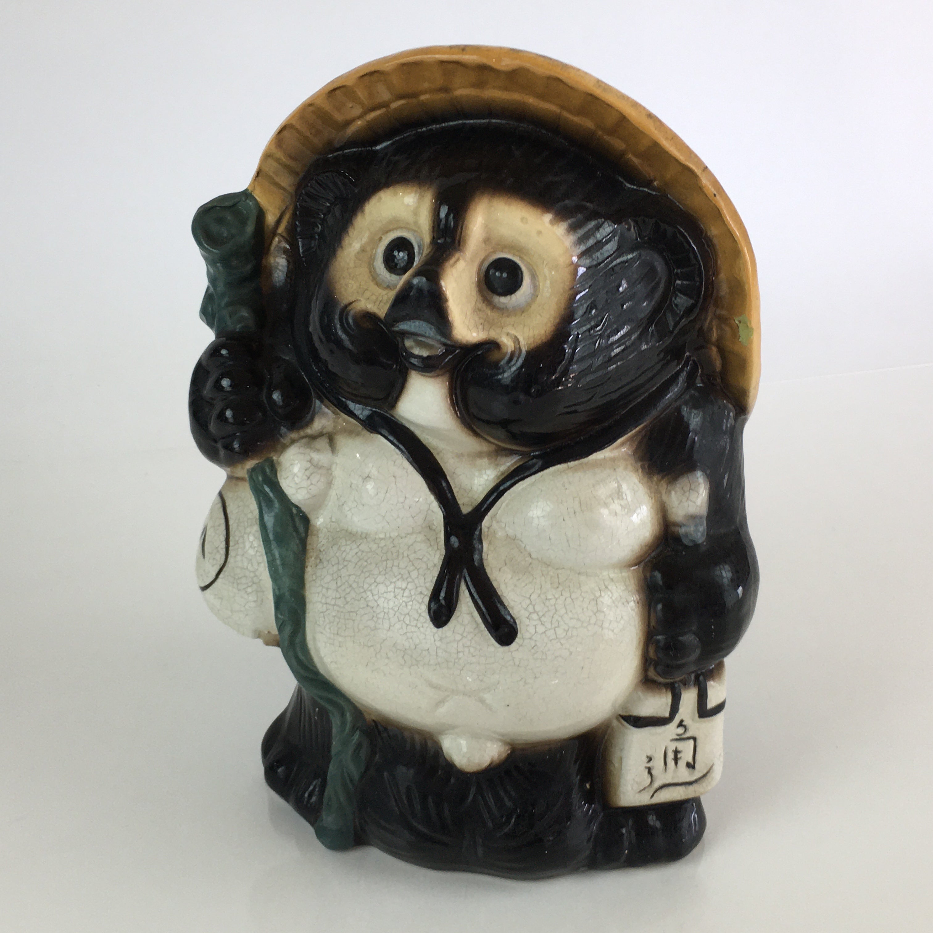 Japanese Tanuki Ceramic Raccoon Dog Statue Shigaraki ware Vtg Pottery BD839