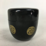 Japanese Tea Caddy Vtg Natsume Lacquerware Replica Black Crest Design NM84