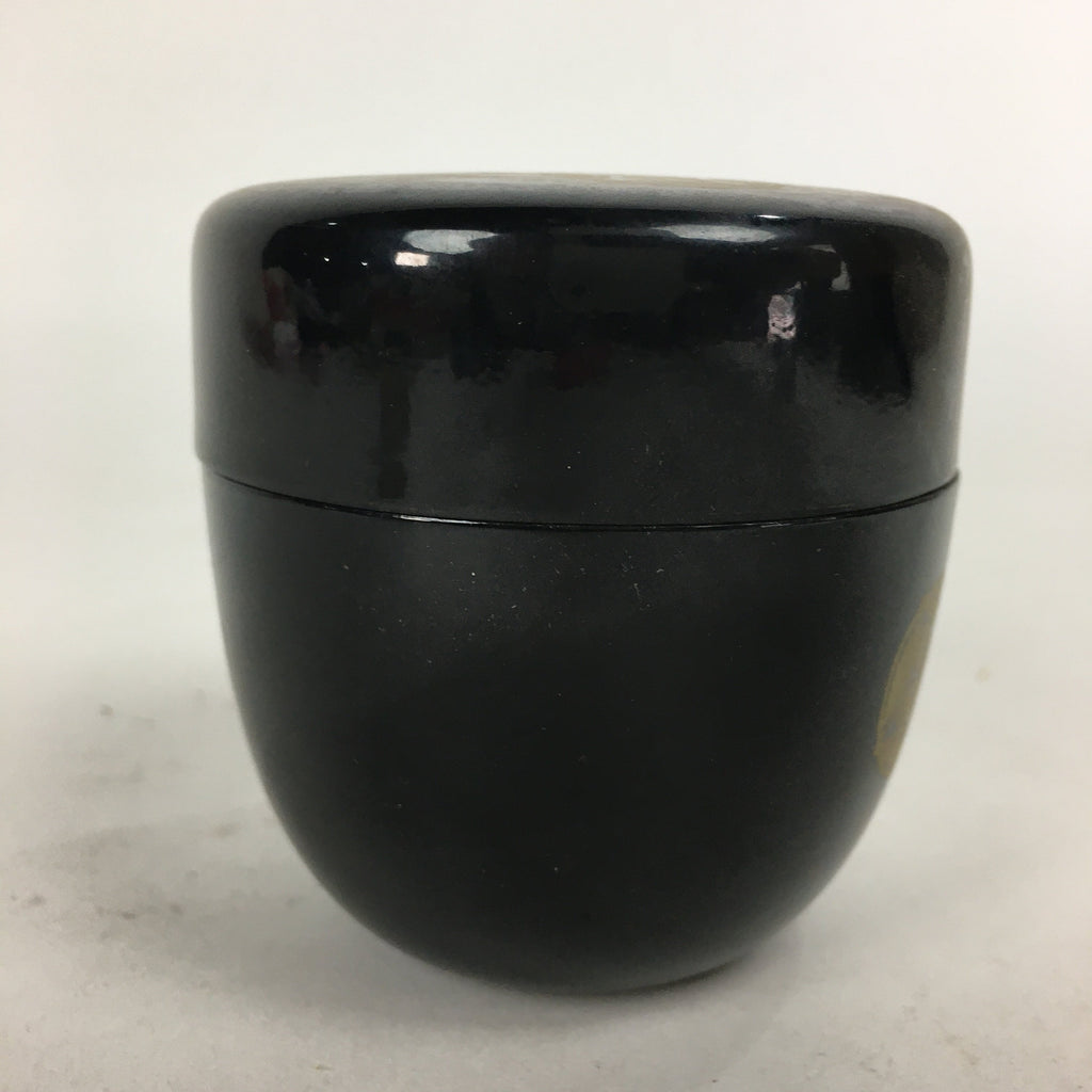 Japanese Tea Caddy Vtg Natsume Lacquerware Replica Black Crest Design NM84