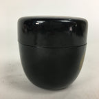 Japanese Tea Caddy Vtg Natsume Lacquerware Replica Black Crest Design NM84